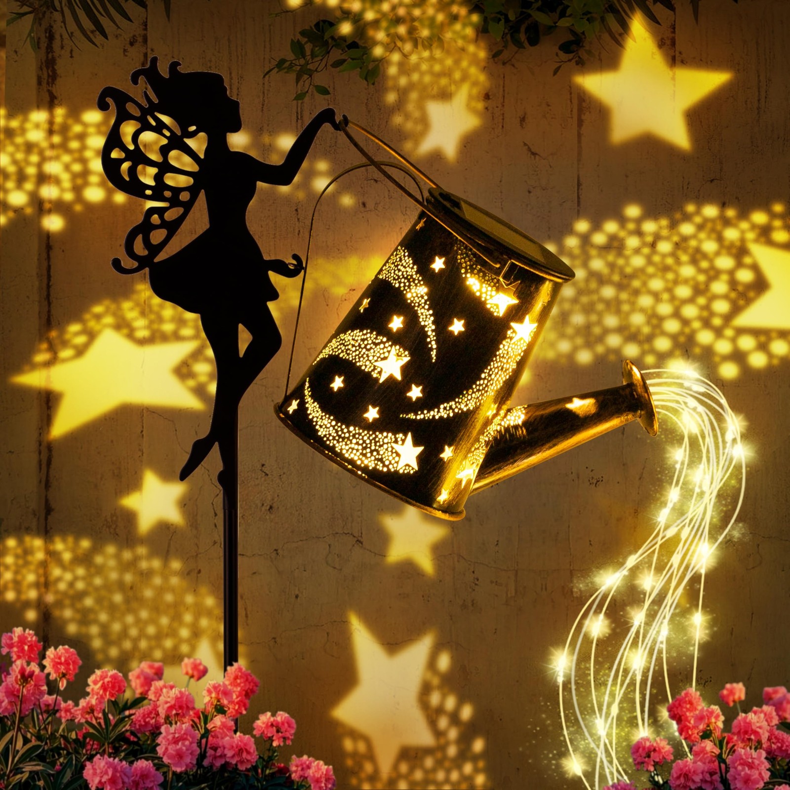 inBoboli XV19 Solar Watering Can Light Fairy Garden Decor Waterproof Lantern