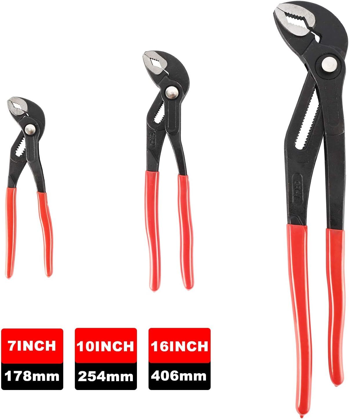 3 Pcs Water Pump Pliers Set 16" 10" 7" Channel Lock Pliers Quick Adjustment