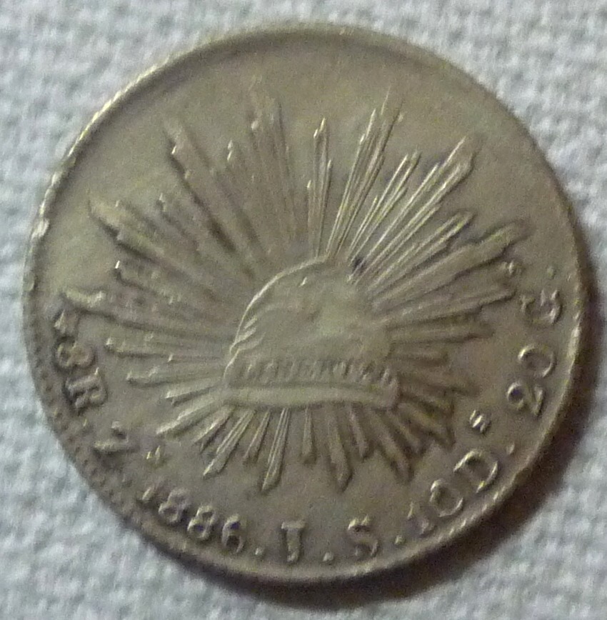 1886 Zs JS - MEXICO - 8 REALES - ZACATECAS - SILVER CROWN - RARE!