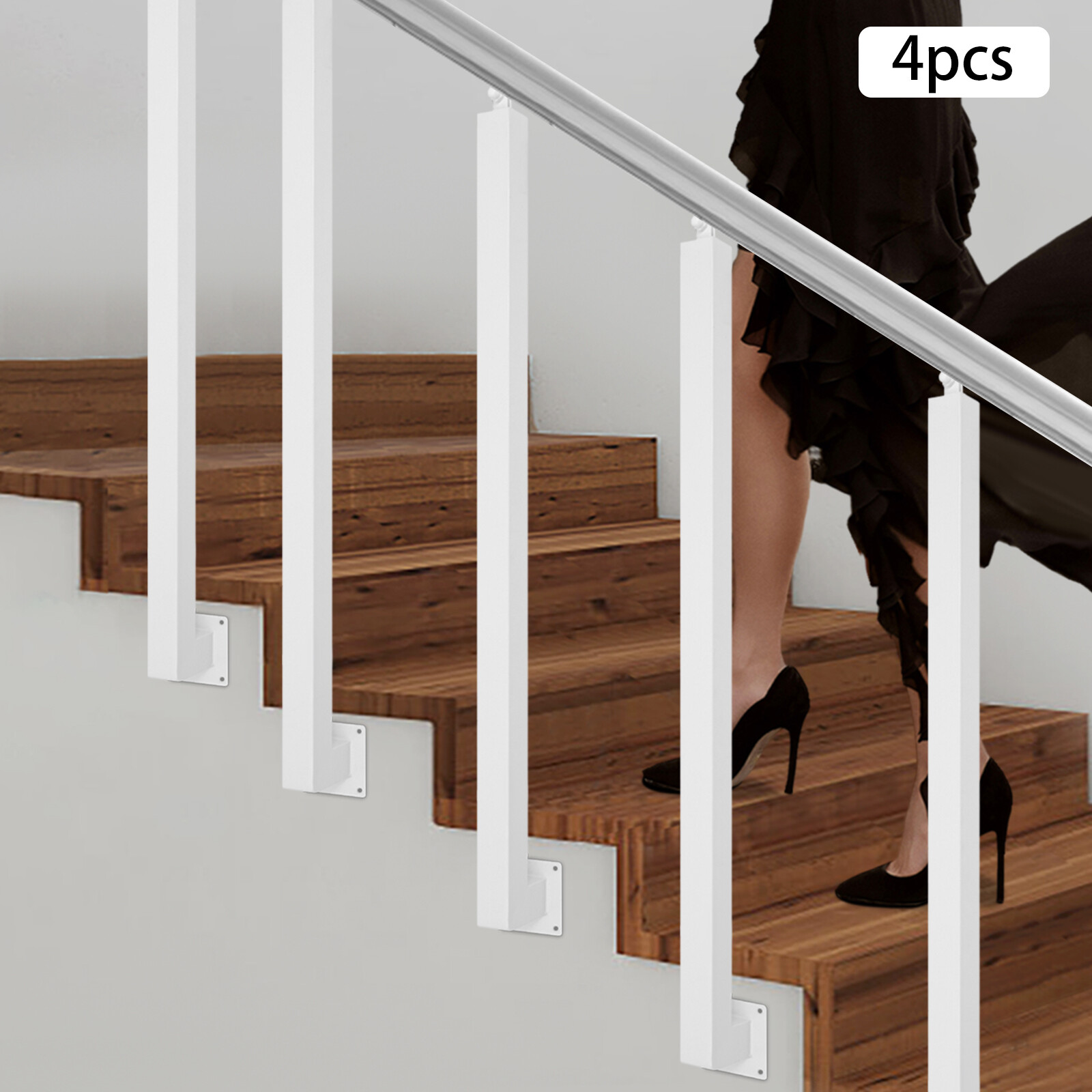 Square Stair Baluster Posts - Durable Metal Railing Decor for Stairs, White