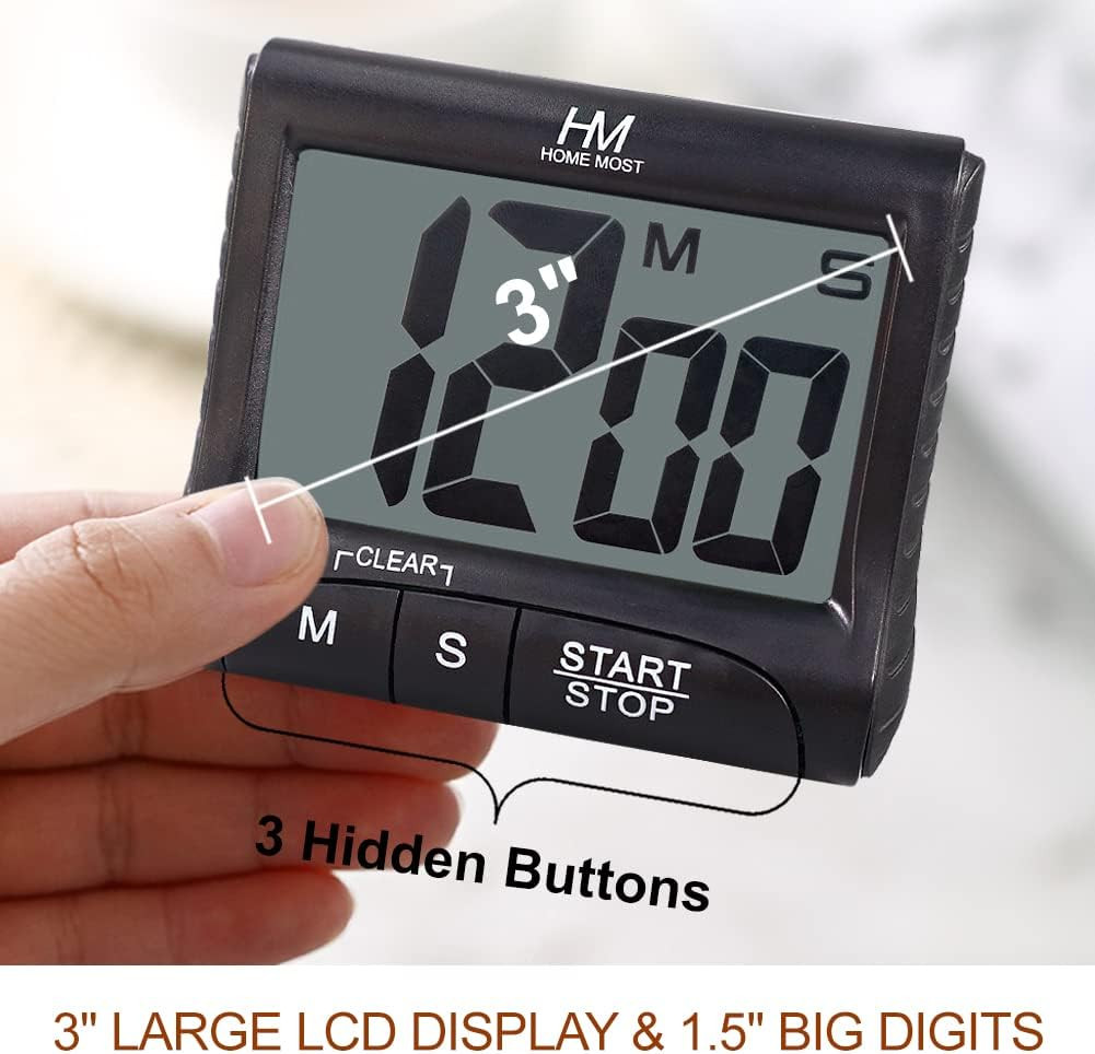 2-Pack Large Display Kitchen Timer - 3" Digital Timer Magnetic Back Loud Alarm