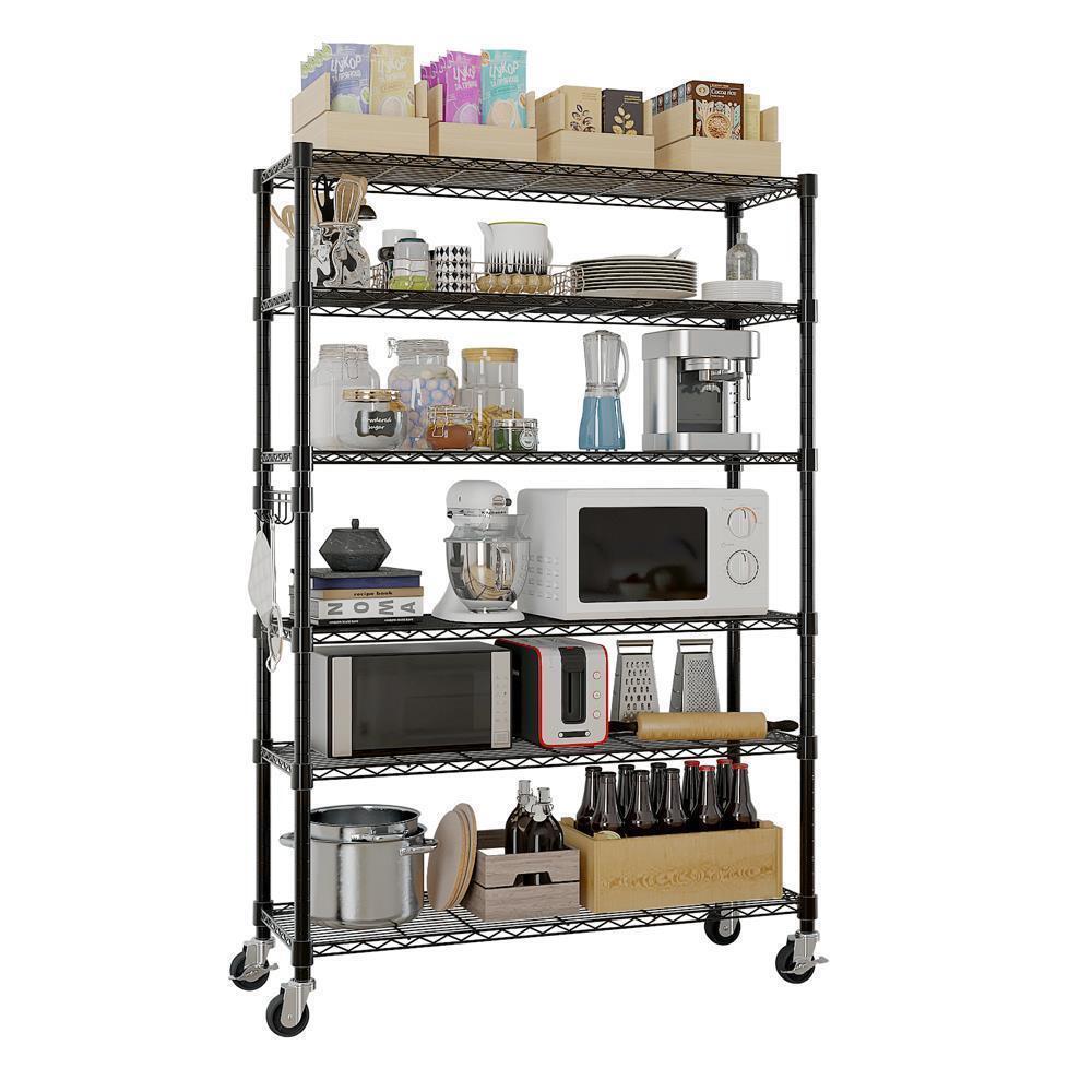 Heavy Duty 6 Tiers Storage Shelves Metal Shelf Wire Shelving Unit with Wheels