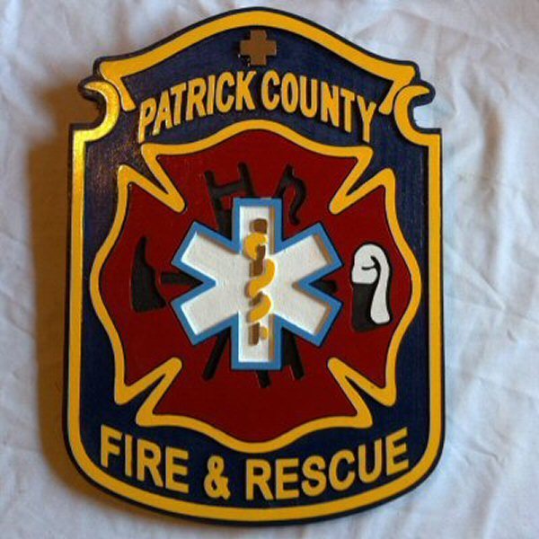 Fire Department Patrick County 3D routed wood carved patch plaque sign Custom