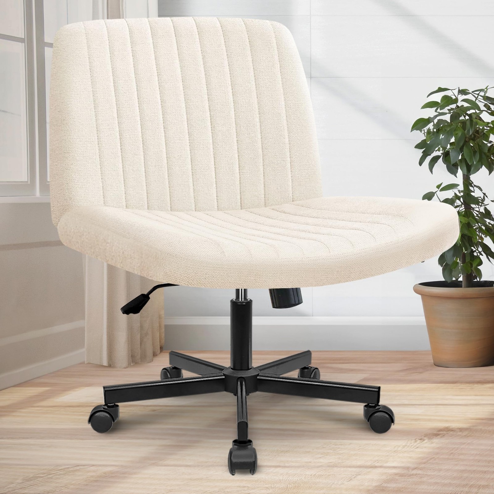 Criss Cross Chair Wheels Wide Cross Legged Office Desk Vanity Chair Comfy Fab...
