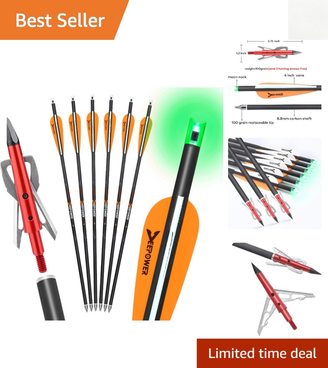DEEPOWER 6 Pack Crossbow Bolts 20 inch GPI 9.9 with Broadheads 100 Grain and ...