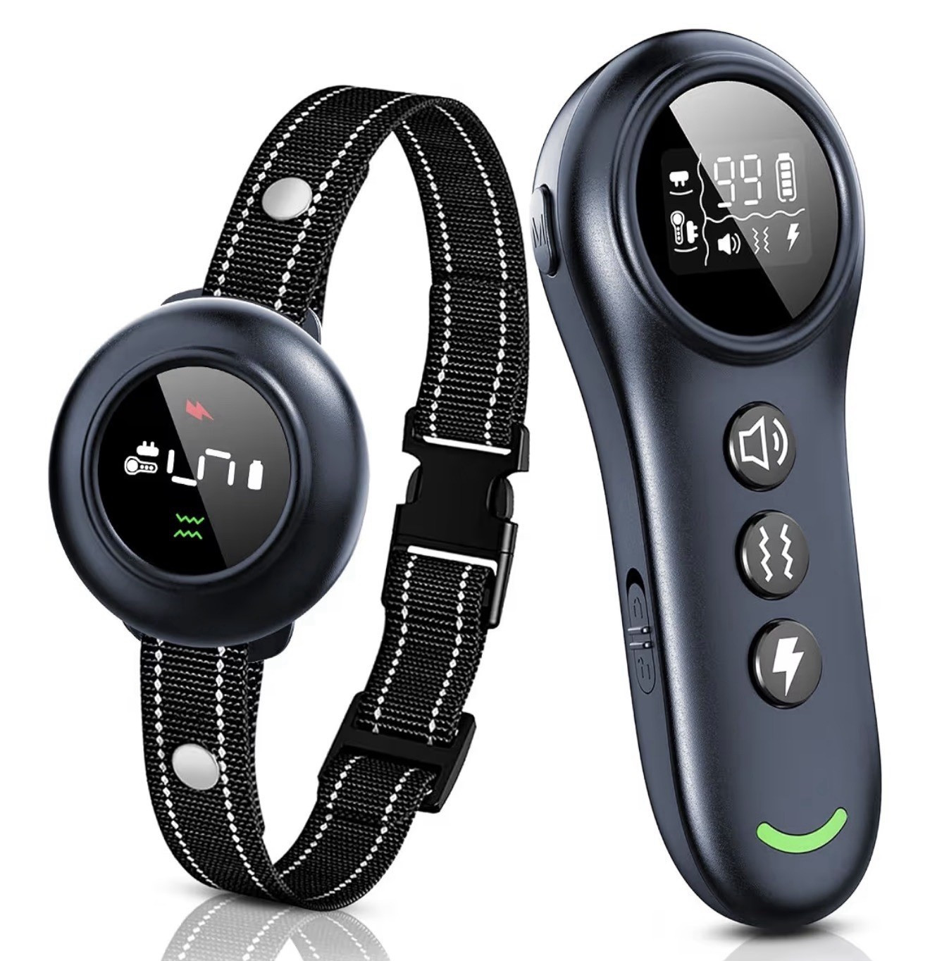 2-in-1 Dog Training & Bark Control Collar, Remote Rechargeable Vibration Shock