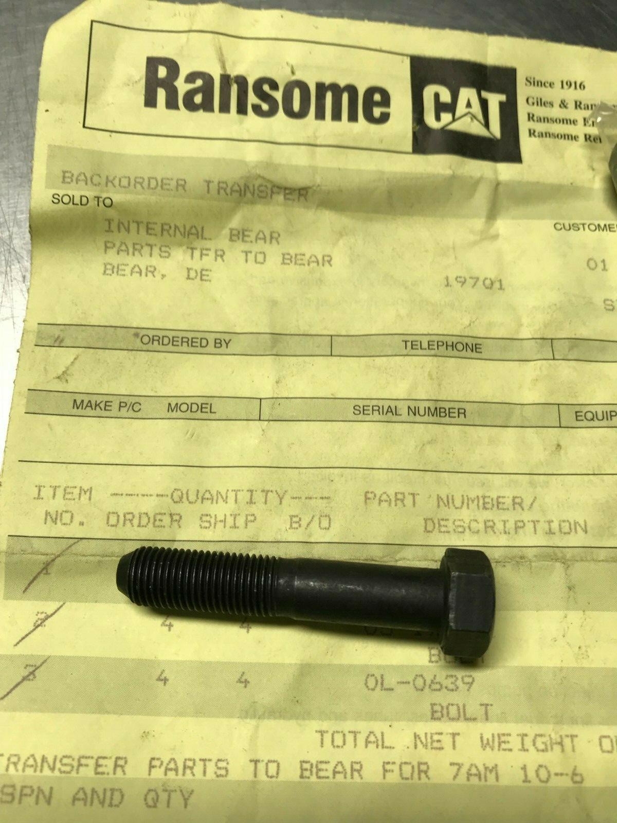 0L0639  GENUINE CAT  BOLT  3/8-24X2.25IN  CATERPILLAR 0L-0639
