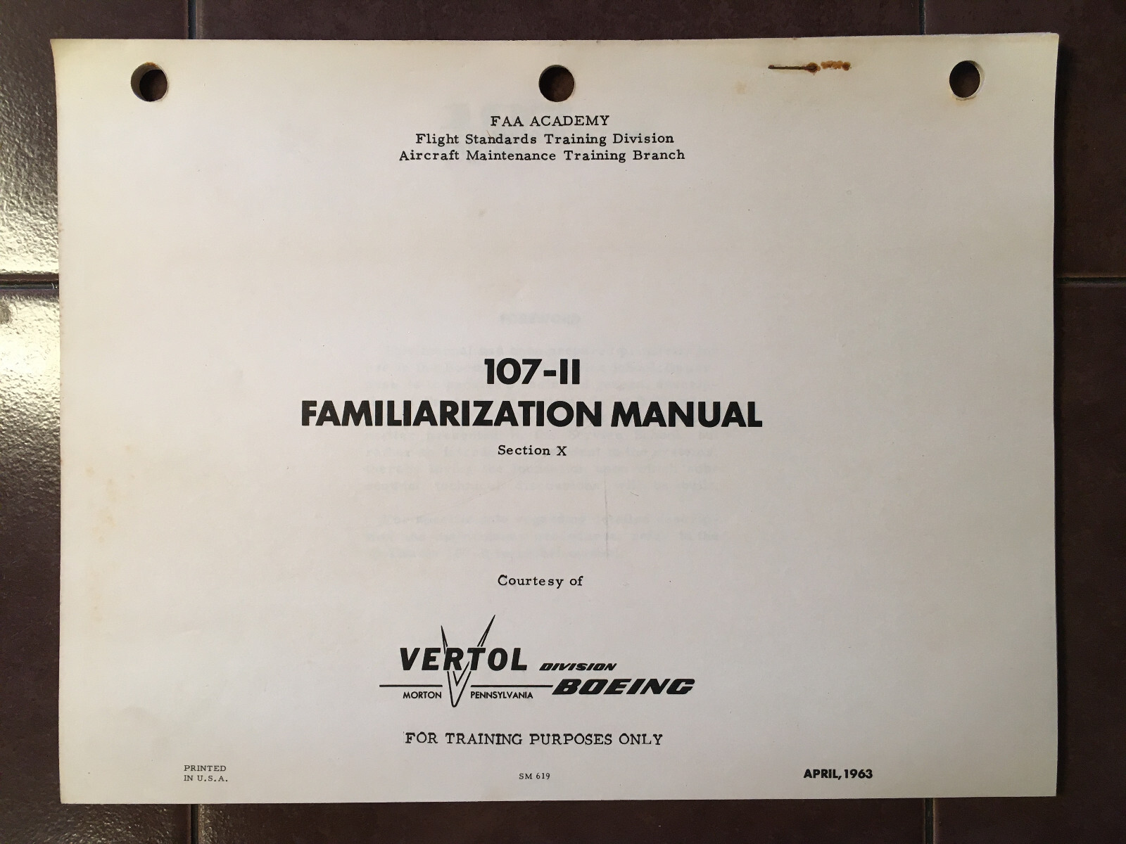 Vertol Boeing 107-II Training Familiarization Booklet by FAA