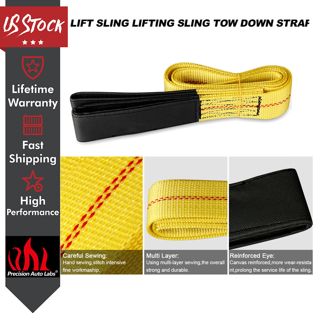 Heavy Duty 6'x2" Nylon Web Sling Lift Tow Strap Sling w/Flat 9000lbs max yellow