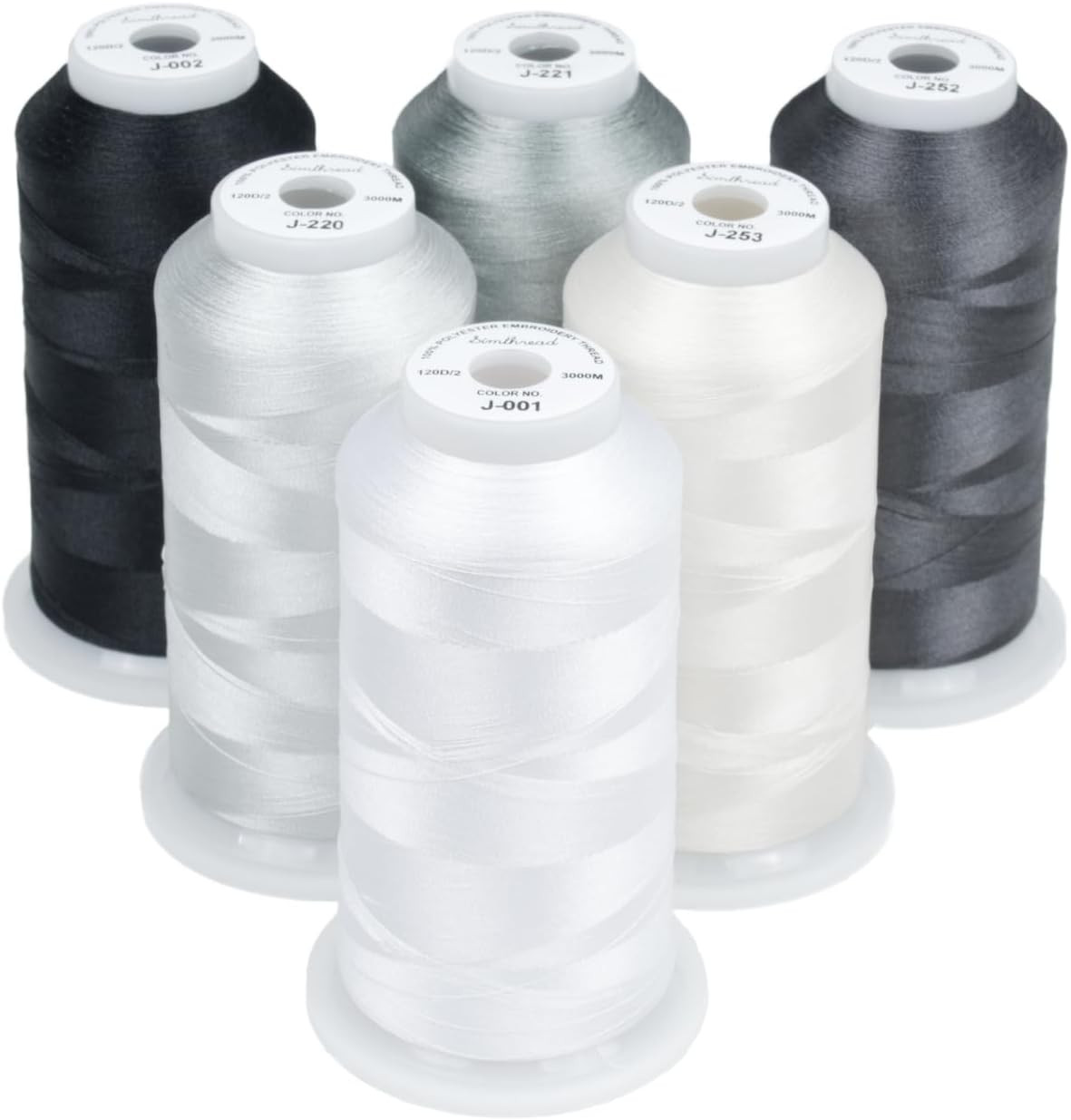 6 Spools Embroidery Thread Set, 3000 Yards 40WT 100% Polyester Trilobal Machine
