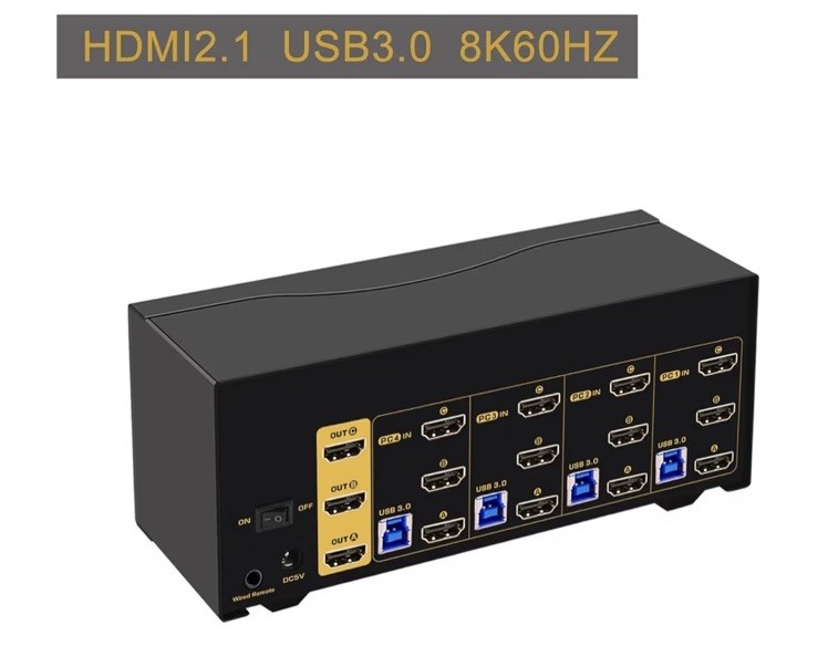 CKLau 4 Port Triple Monitor USB 3.0 KVM Switch HDMI 2.1 8k 60hz 4k 120hz