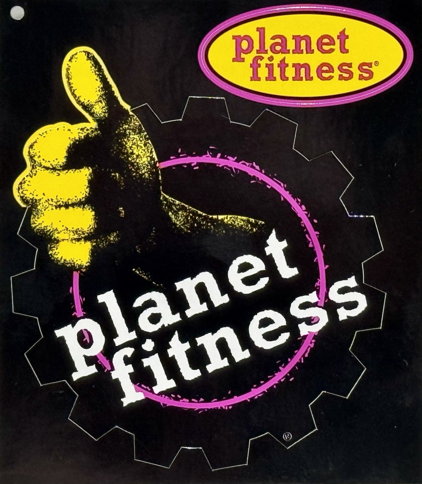PLANET FITNESS Authentic 4” Sticker Decal, Thumbs Up Cog Wheel Design