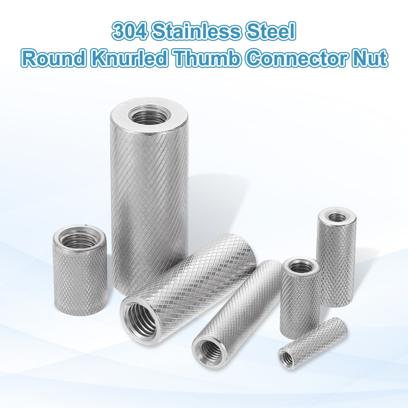 M6 5 Pack 304 Stainless Steel Round Knurled Connector Nuts,0.63"OD x 0.79"H