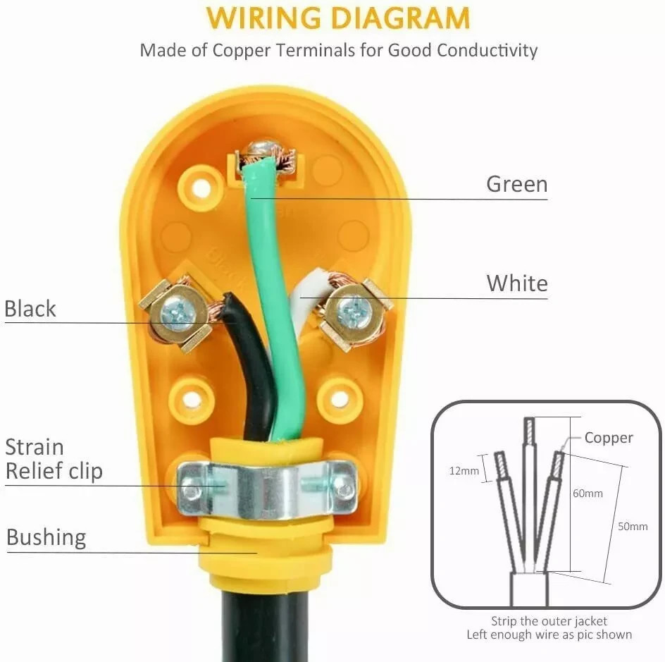 125V 30Amp Heavy Duty Male Plug RV Replacement with Ergonomic Handle Yellow