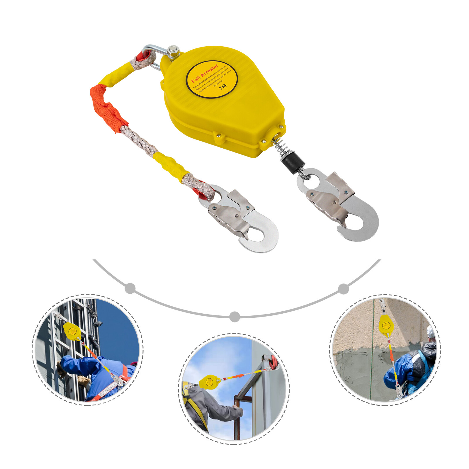 7M Self Retracting Lifeline Lanyard Safety Fall Arrester Protection+Hook 330lbs