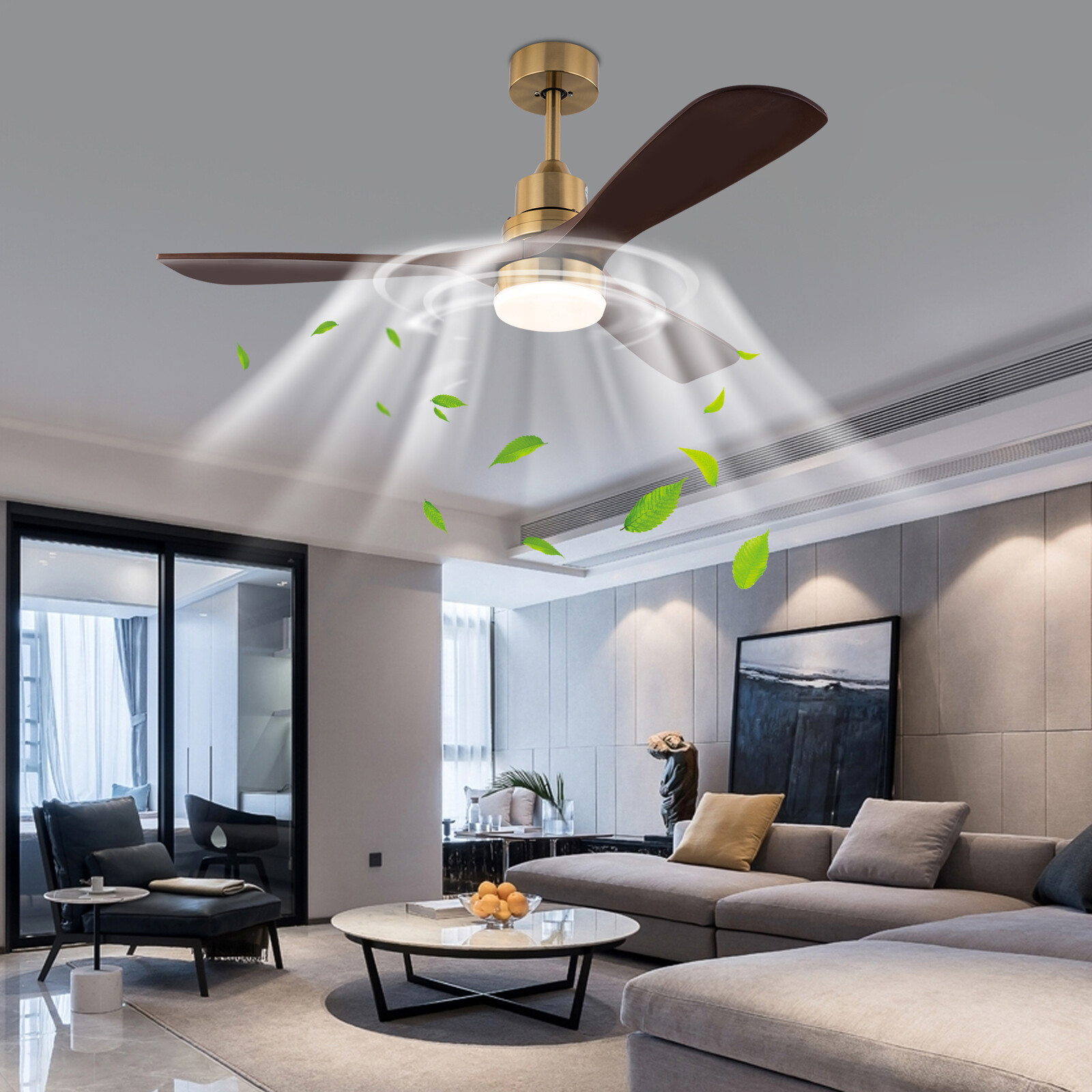 48 Inch 3 Colors LED Ceiling Fan Light w/ Remote Control Fan Light Timer 40W