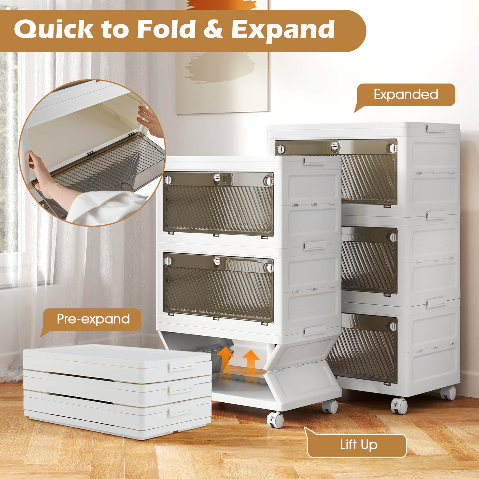 3-Tier Stackable Storage Bins 33-gal Collapsible Storage Boxes w/ Lid Organizer