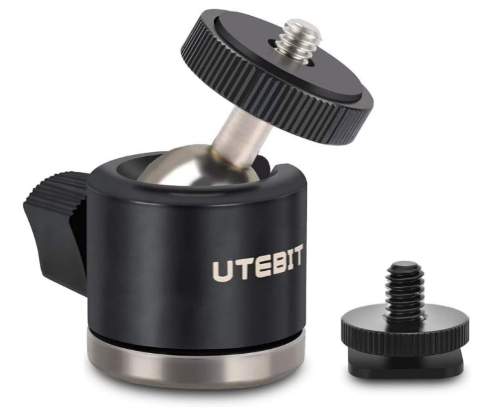 UTEBIT Mini Ball Head, Tripod Head with 1/4" hot Shoe, 360° Rotatable Black