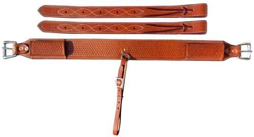 Showman 3" Wide Basketweave Tooled Leather Back Cinch w/ Roller Buckles