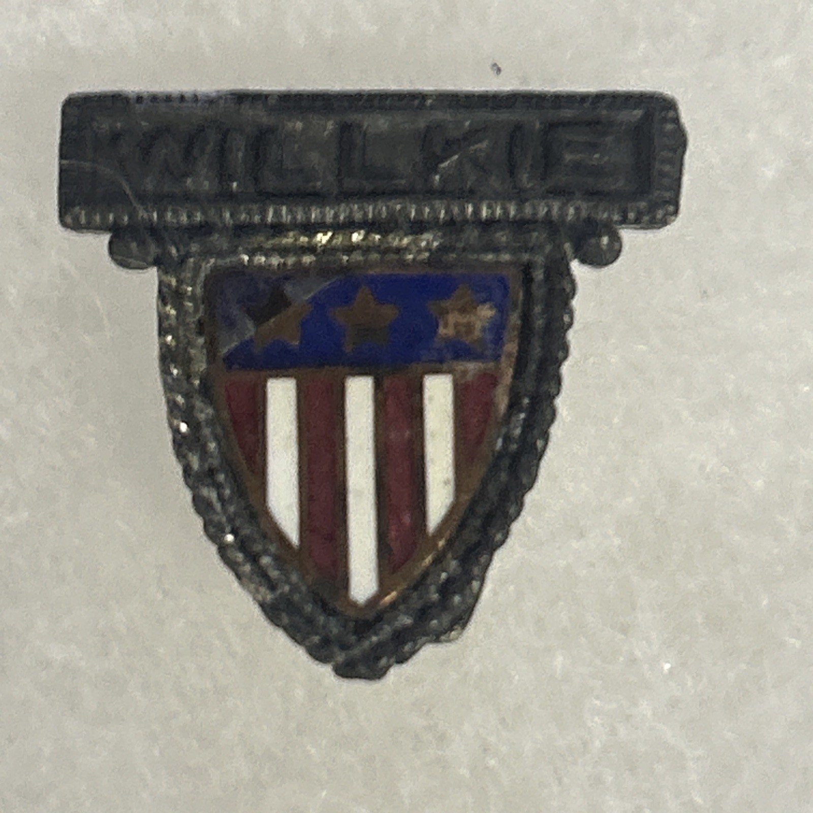 Willkie Enamel Shield metal  7/8” pinback button pin
