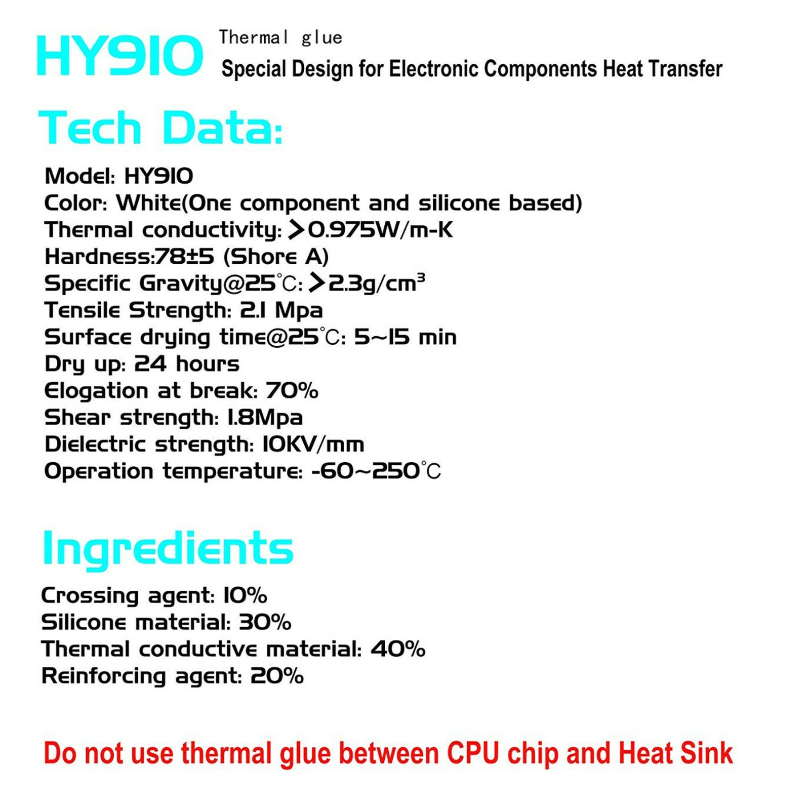Hainziye HY910 Thermal Grease CPU LED IC Heatsink Glue Plaster Paste Compound