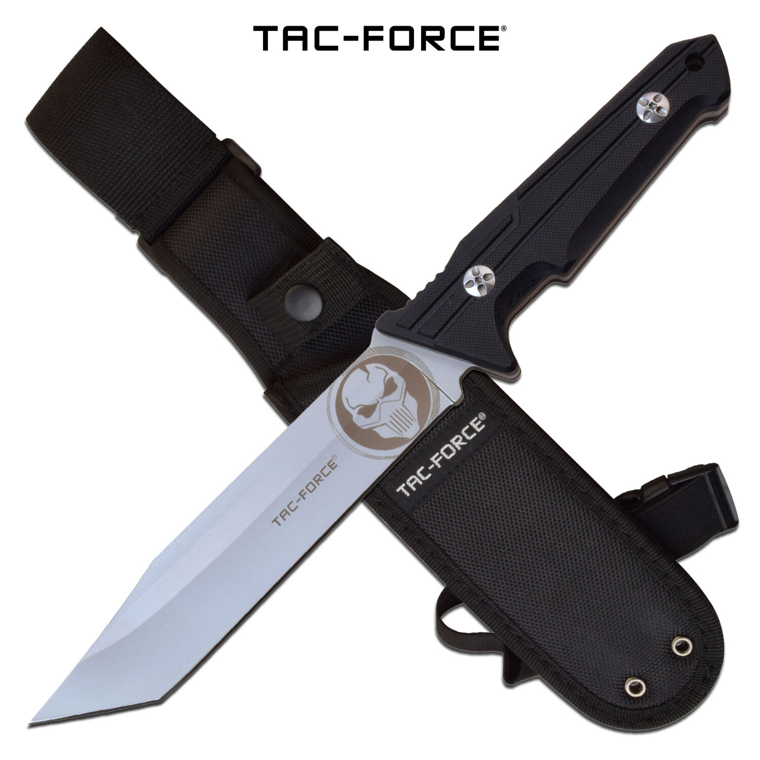 Tactical Knife Tac-Force 6.25" Gray Tanto Blade Masked Skull Full Tang + Sheath