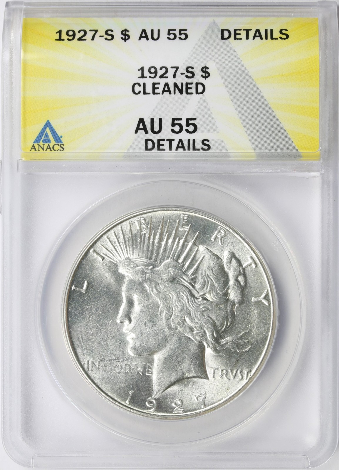 1927-S $1 Peace Silver Dollar ANACS AU55 Details - Cleaned