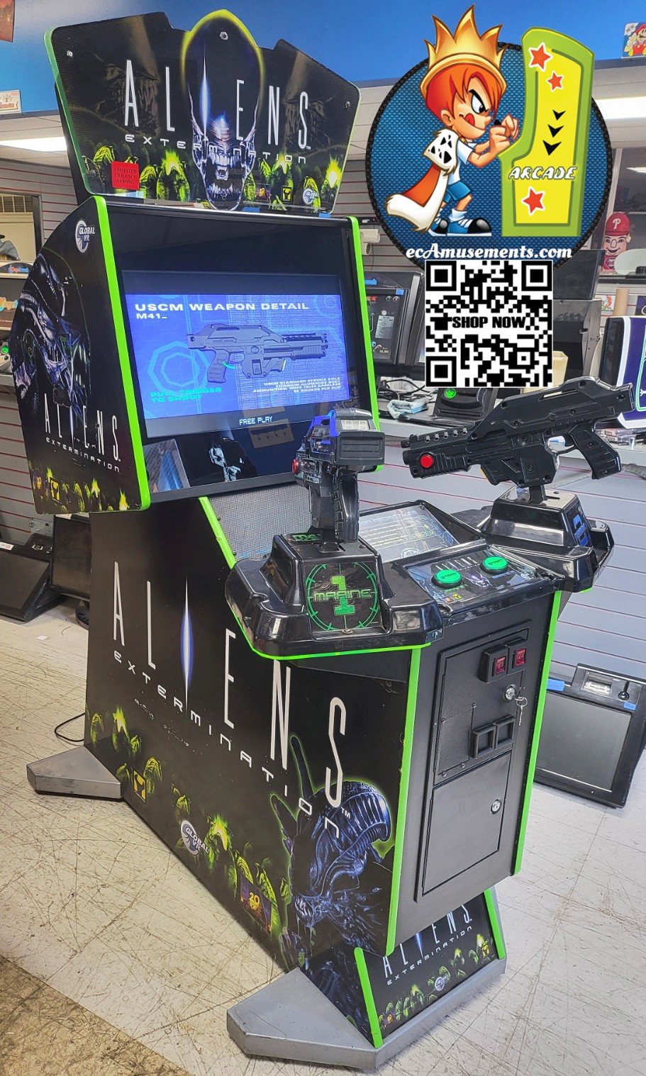 ALIENS EXTERMINATION Full Size Arcade Gun Shooting Video Game Machine - 27" LCD