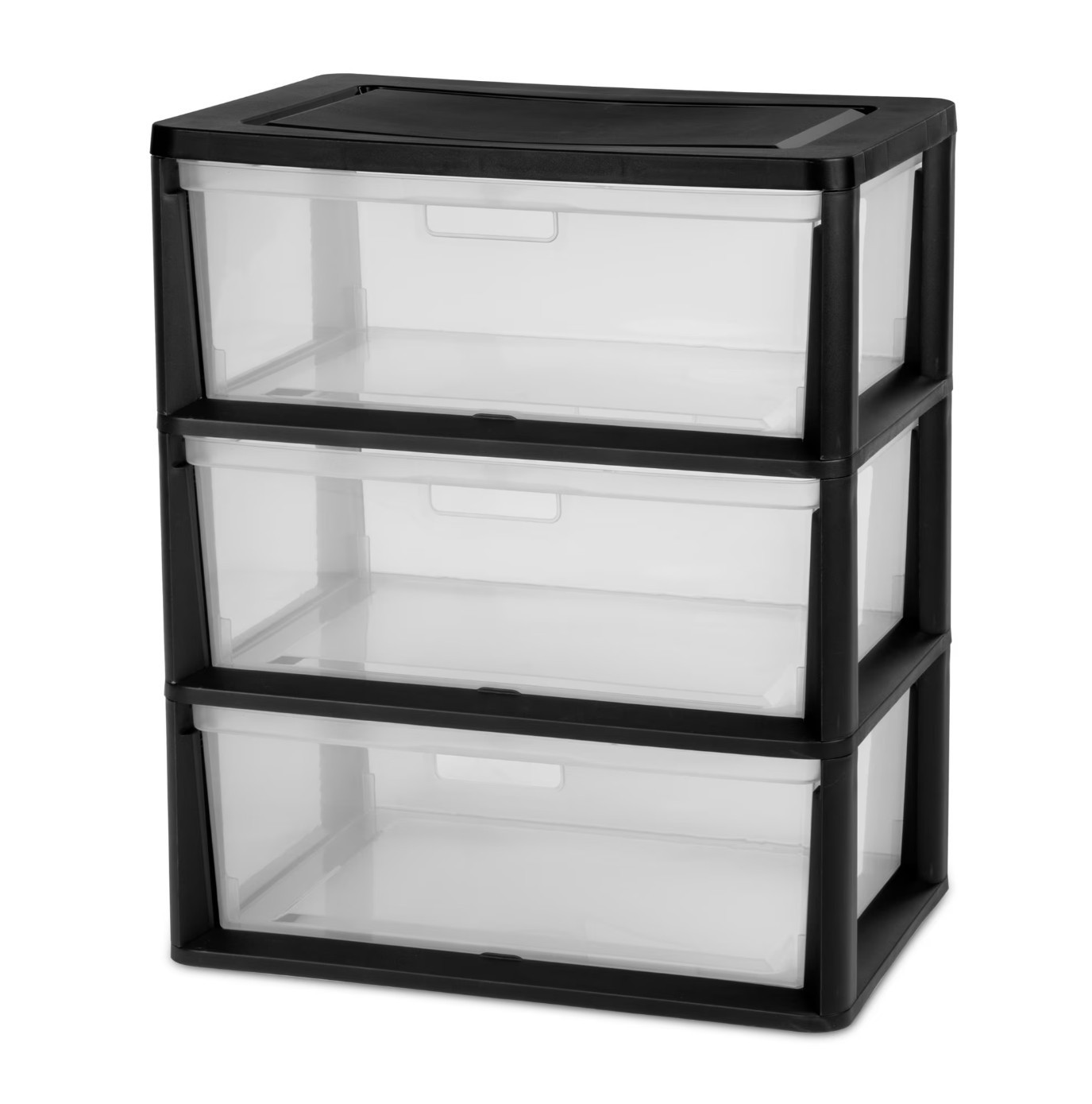 (2 pack) Sterilite Wide 3 Drawer Tower, Plastic Storage Organizer , Black
