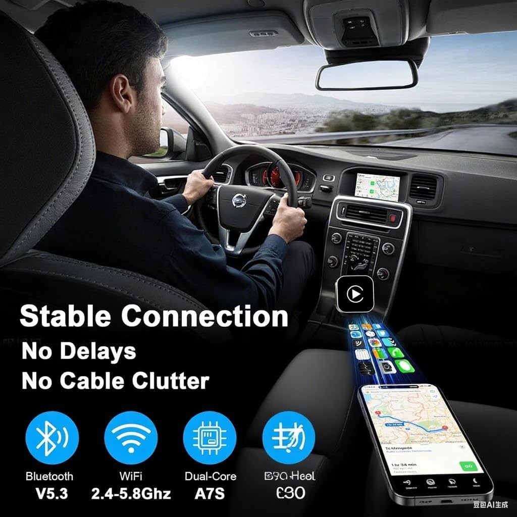 Wireless CarPlay/Android Adapter, Convert Wired to Wireless, Plug & Play, Stable