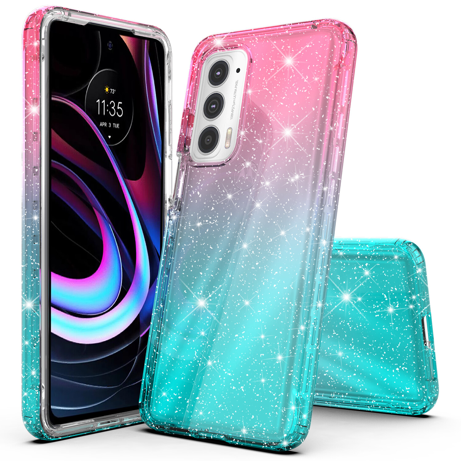For Motorola Edge 2022 Gradient Glitter Sparkle Transparent Case