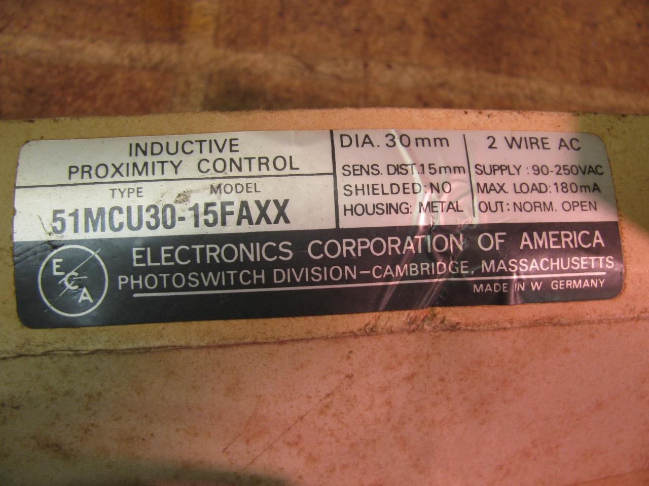 ECA Photo Switch Inductive Proximity Limit Control Type 51MCU30 Model 15FAXX