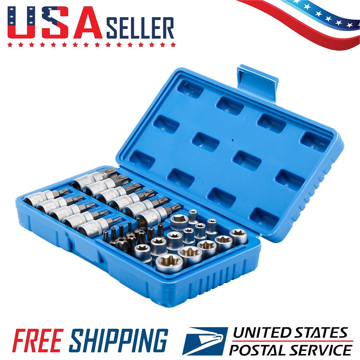 3/8 Drive E-Torx Star Bit Socket Set 34Pcs Male Female Internal External Kit