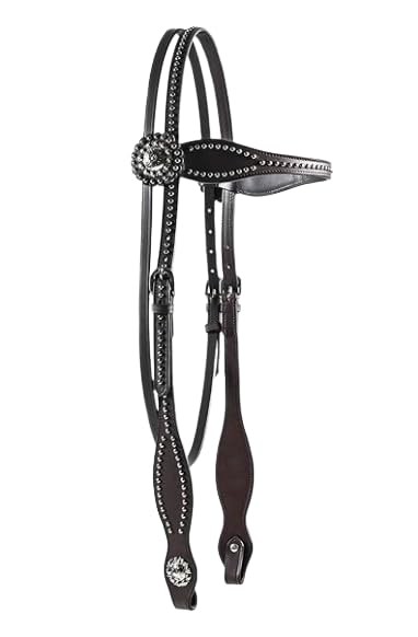 SIE Leather Unisex Western Horse Headstall Spotted Design (Draft, Brown)