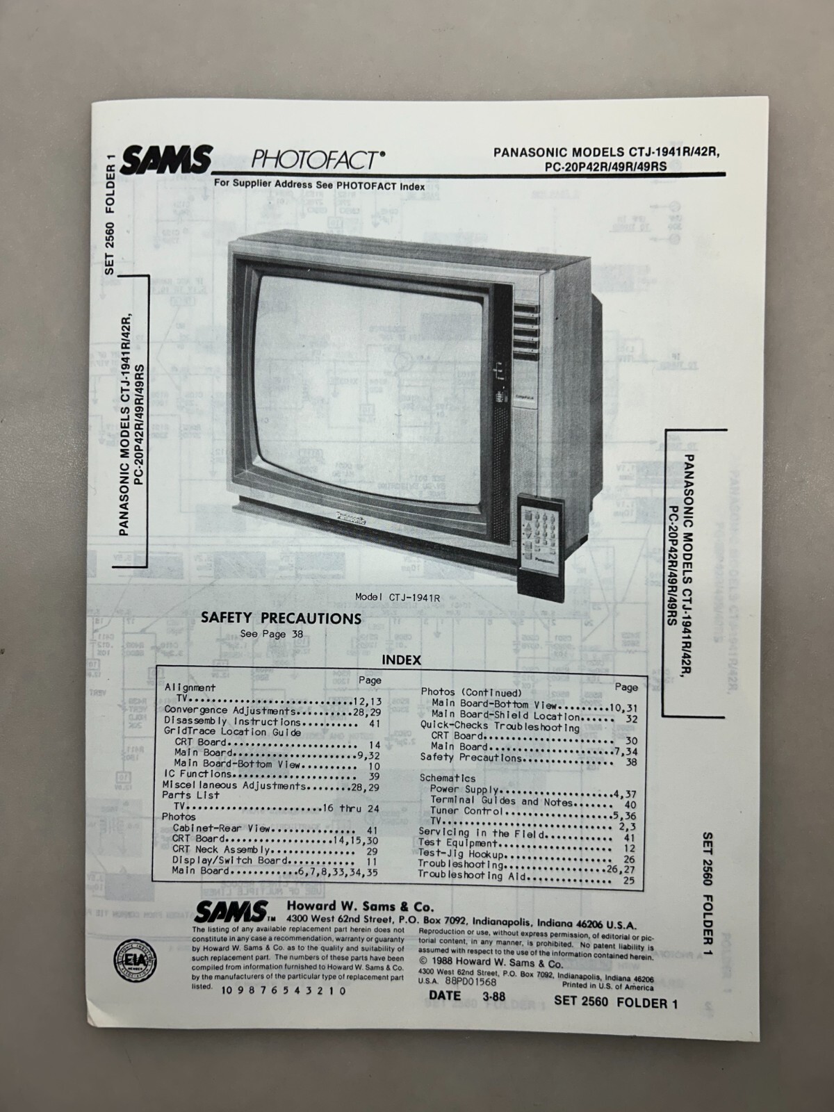 Panasonic CTJ-1941 PC-20P42R Service Manual Sams Photofact Free Shipping