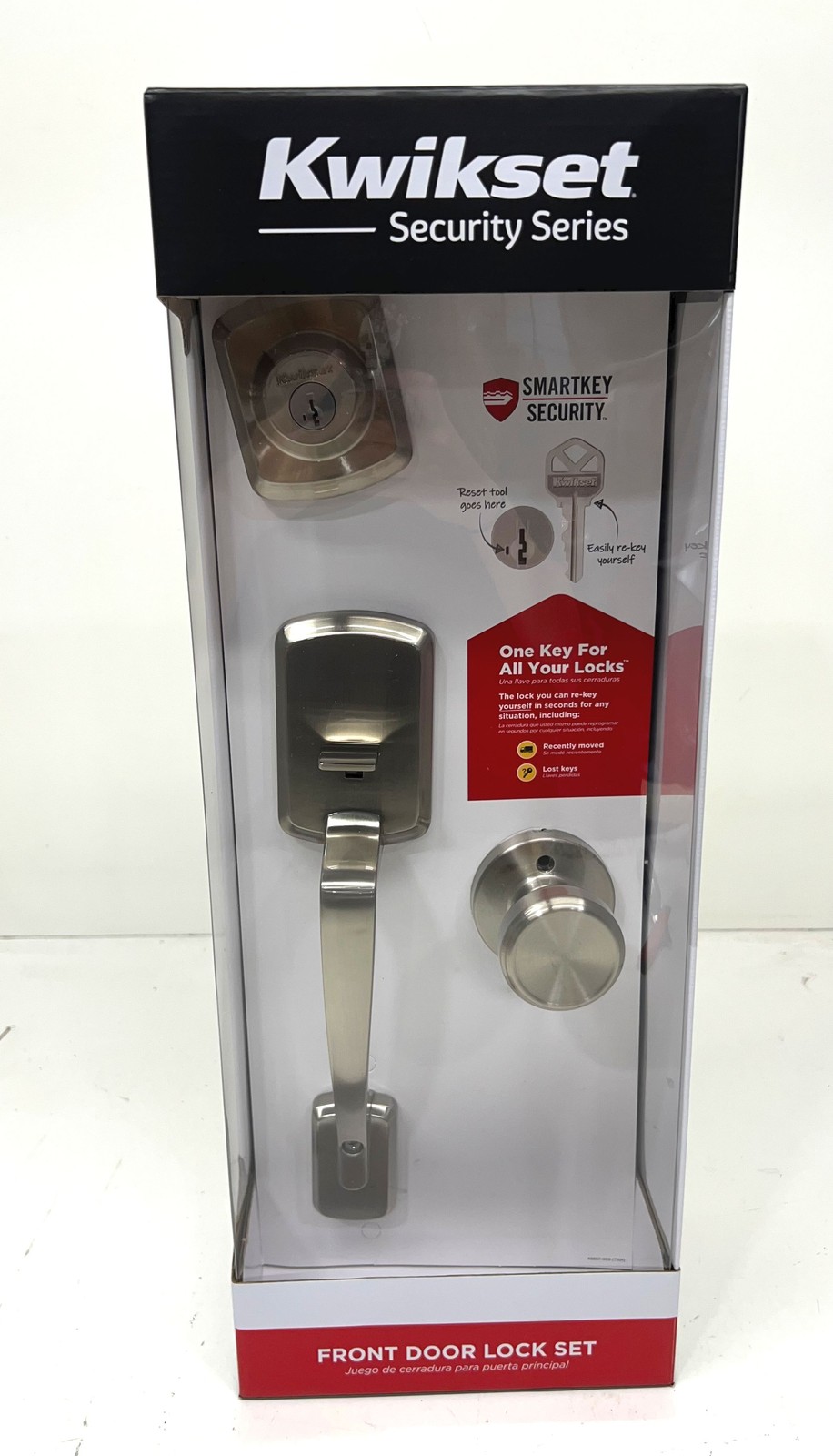 Kwikset Henley Single Cylinder Door Handleset W/Round Maven Knob Satin Nickel