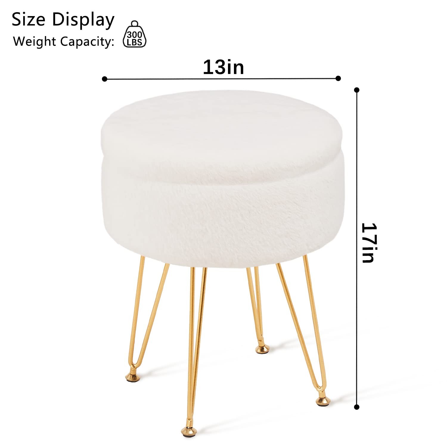 Footrest Footstools Round Faux Fur Ottoman with Storage Space Soft Vanity Cha...