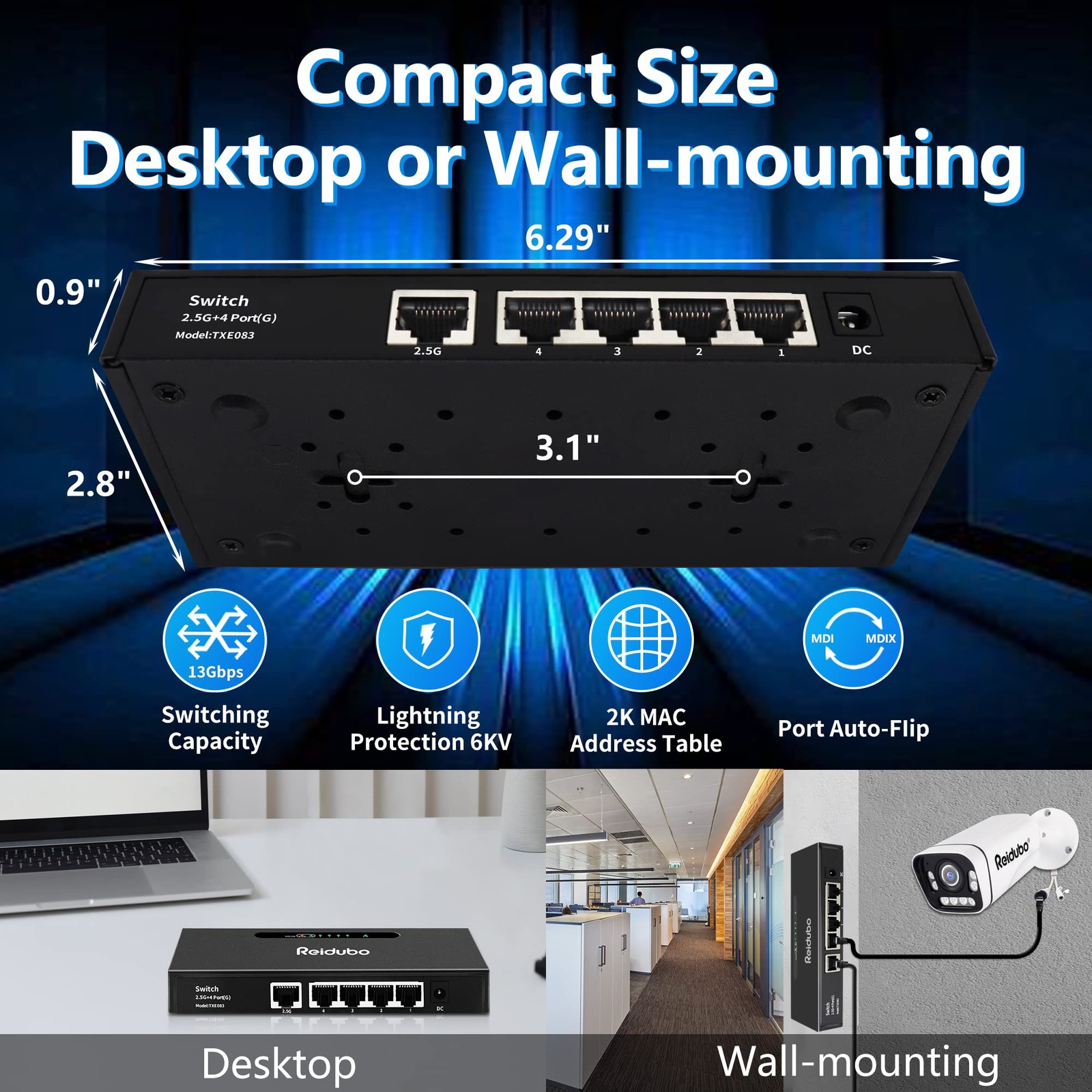 2.5G Uplink Ethernet Splitter MultiGigabit Network Hub Switch Unmanaged