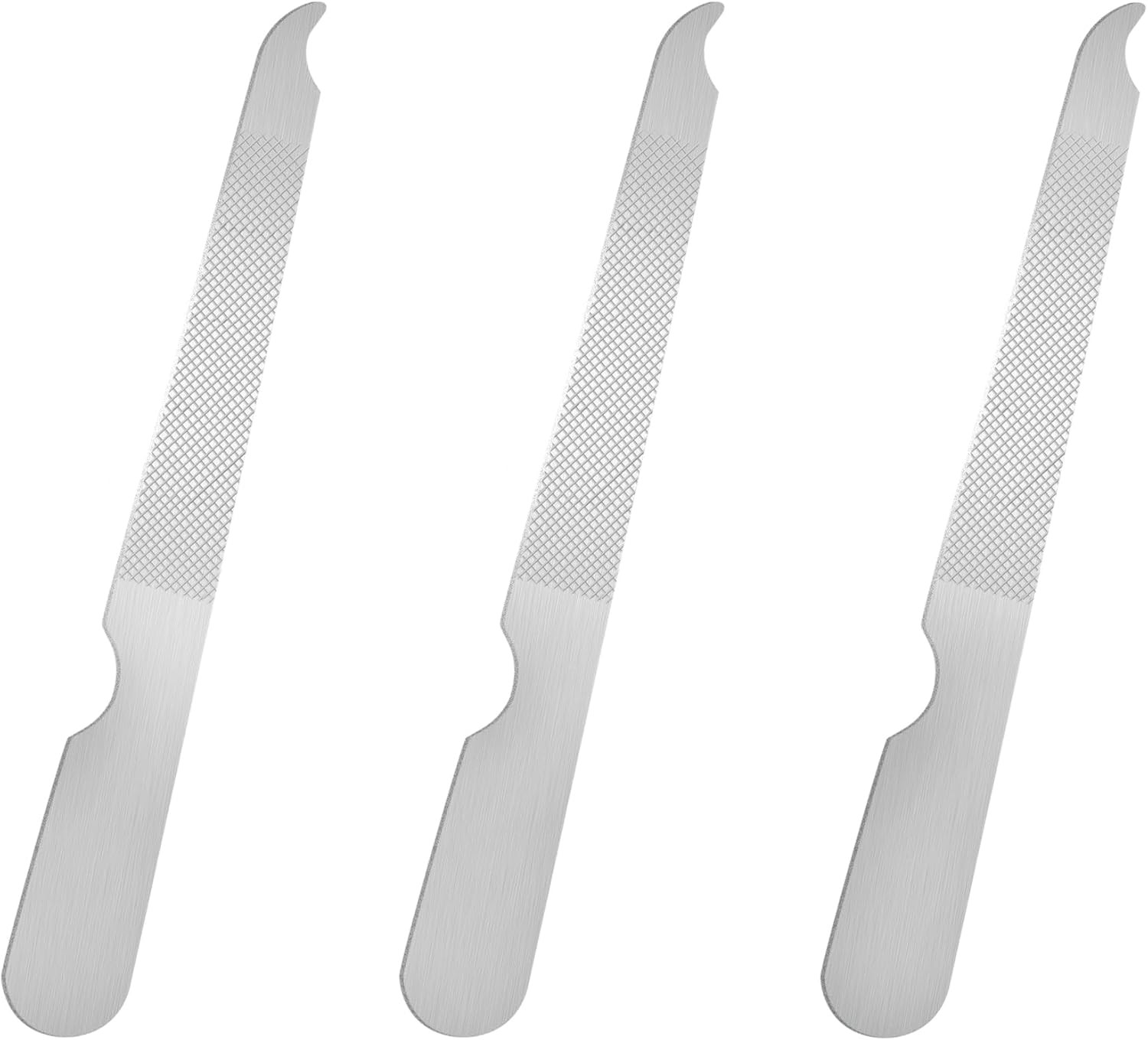 3 PCS Stainless Steel Nail File Metal Double Sided Nail File with Curved Sharp P