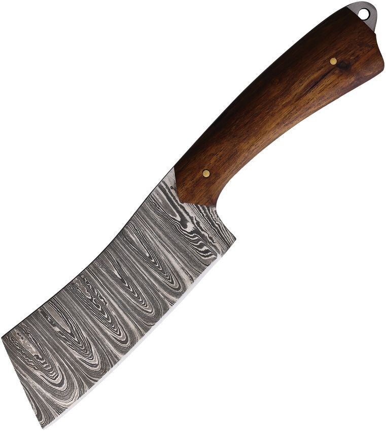 FH Knives Cleaver Damascus Steel Fixed Blade knife with Leather Belt Sheath
