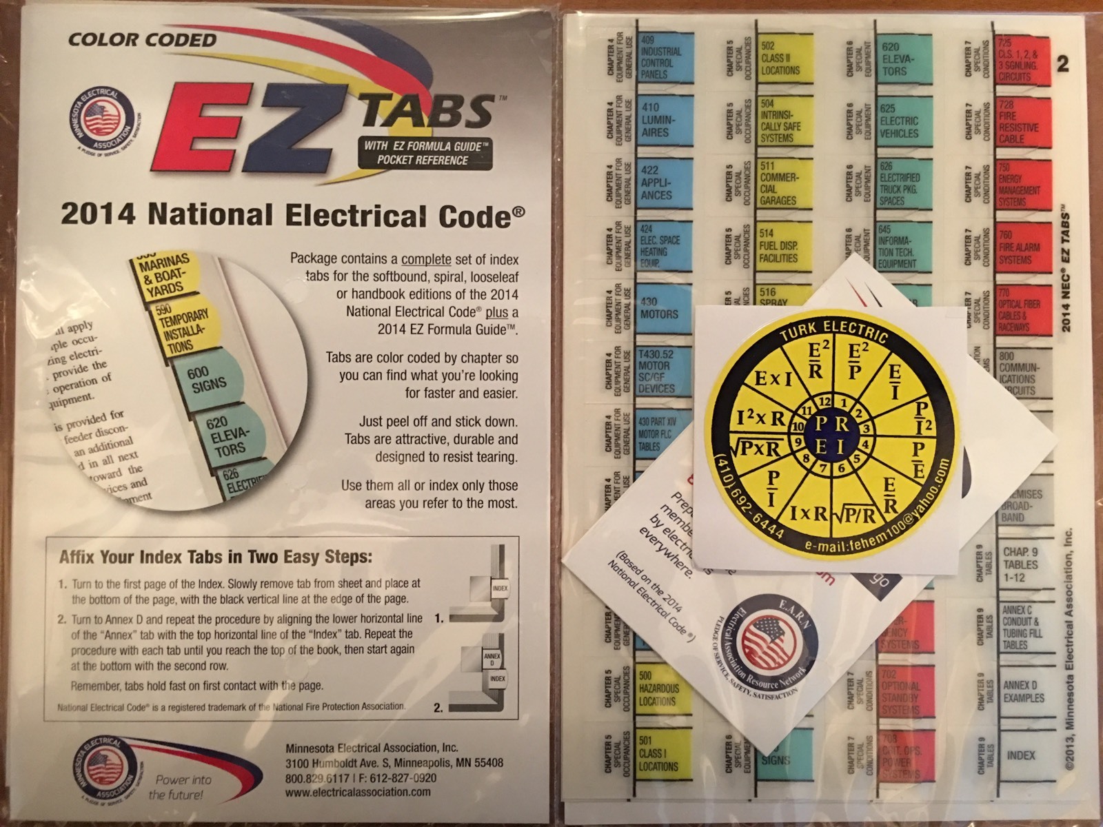 Authentic 2014 Color Coded EZ Tabs NEC Code NFPA/Formular G.+ Ohms law sticker*