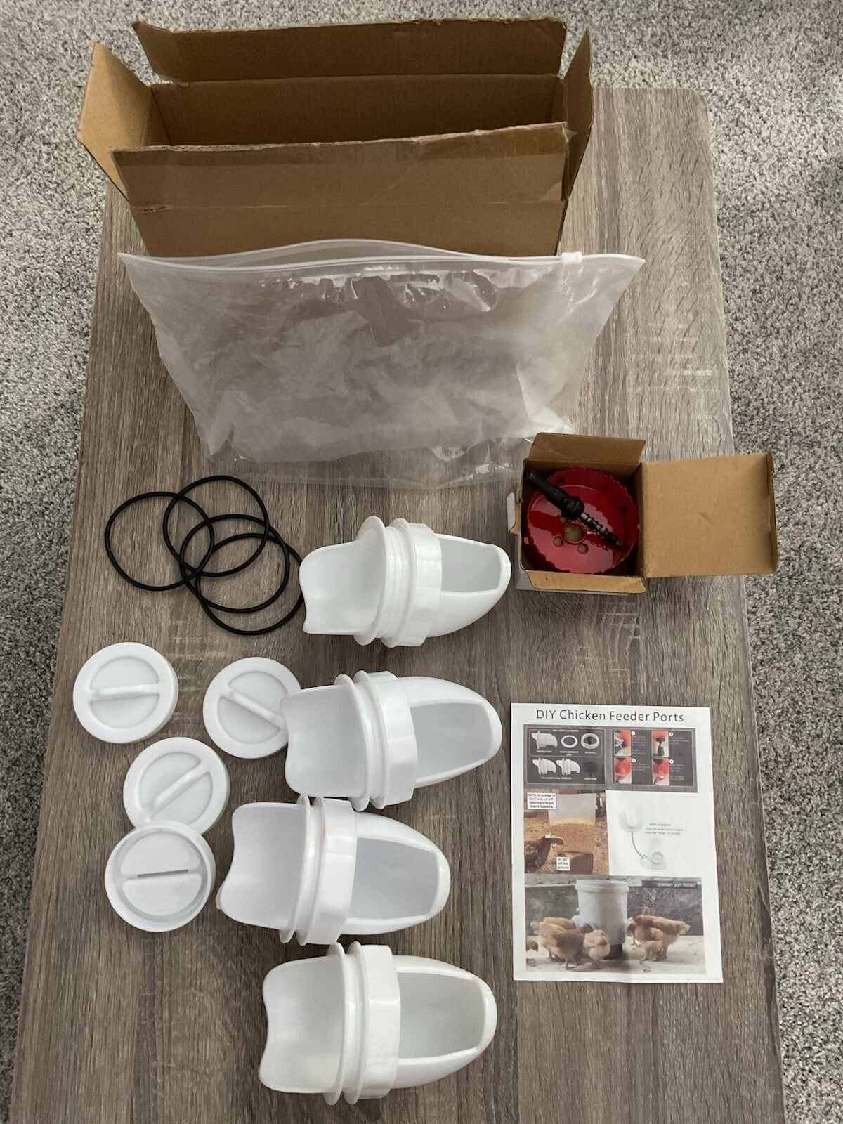 Chicken Feeder Kit for Buckets, Rain & Insect Proof, 4 Port Gravity, Poultry DIY
