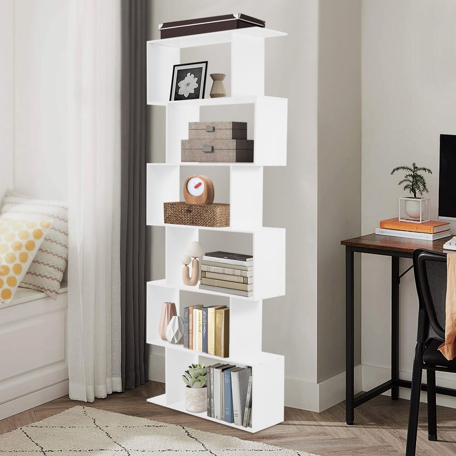 Modern S-shaped Bookshelf 6-tier Bookshelf Modern Geometric Bookcase