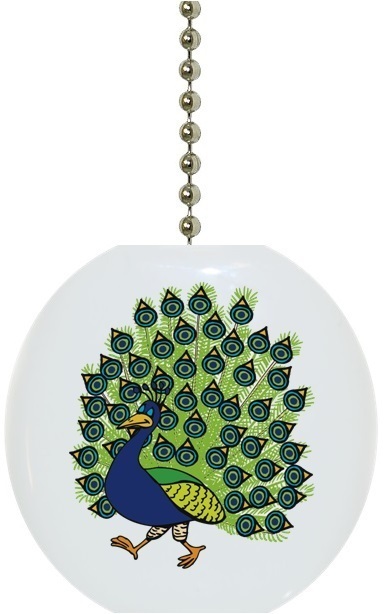 Strutting Peacock Bird Animal Solid CERAMIC Ceiling Fan Light Lamp Pull