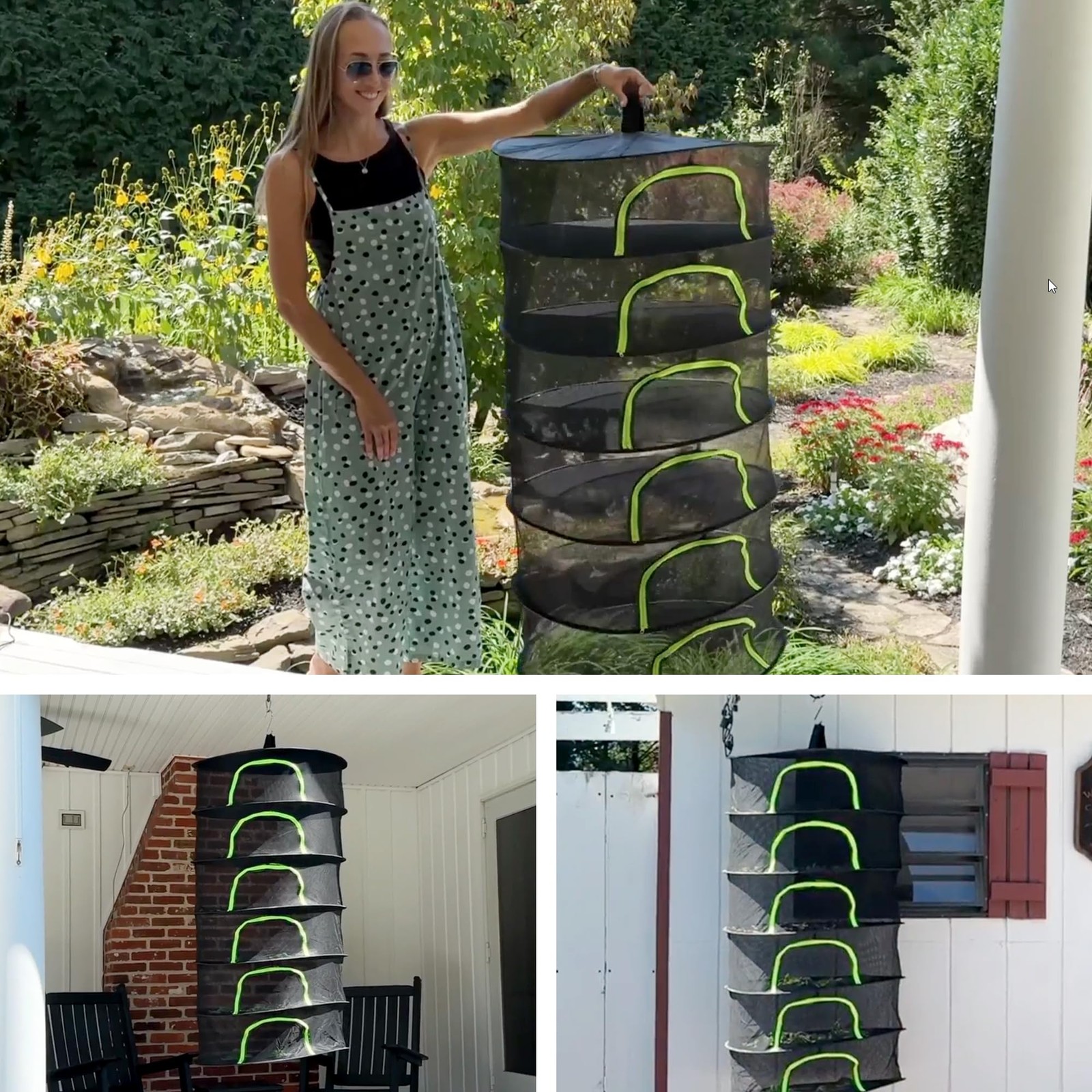 Herb Drying Rack Hanging Mesh 4 Layer 18" with Zipper, Garden Pruning Shear, ...
