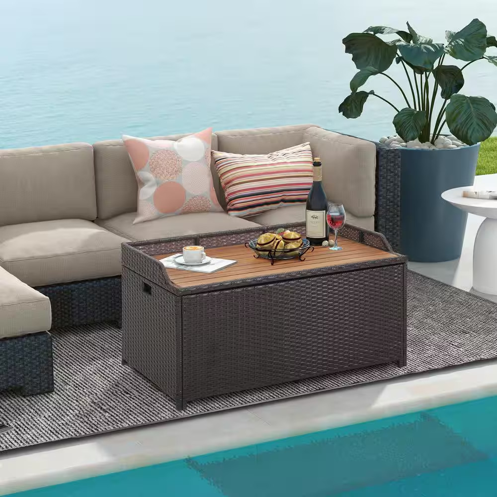 45 Gal. PE Rattan Outdoor Storage Bench