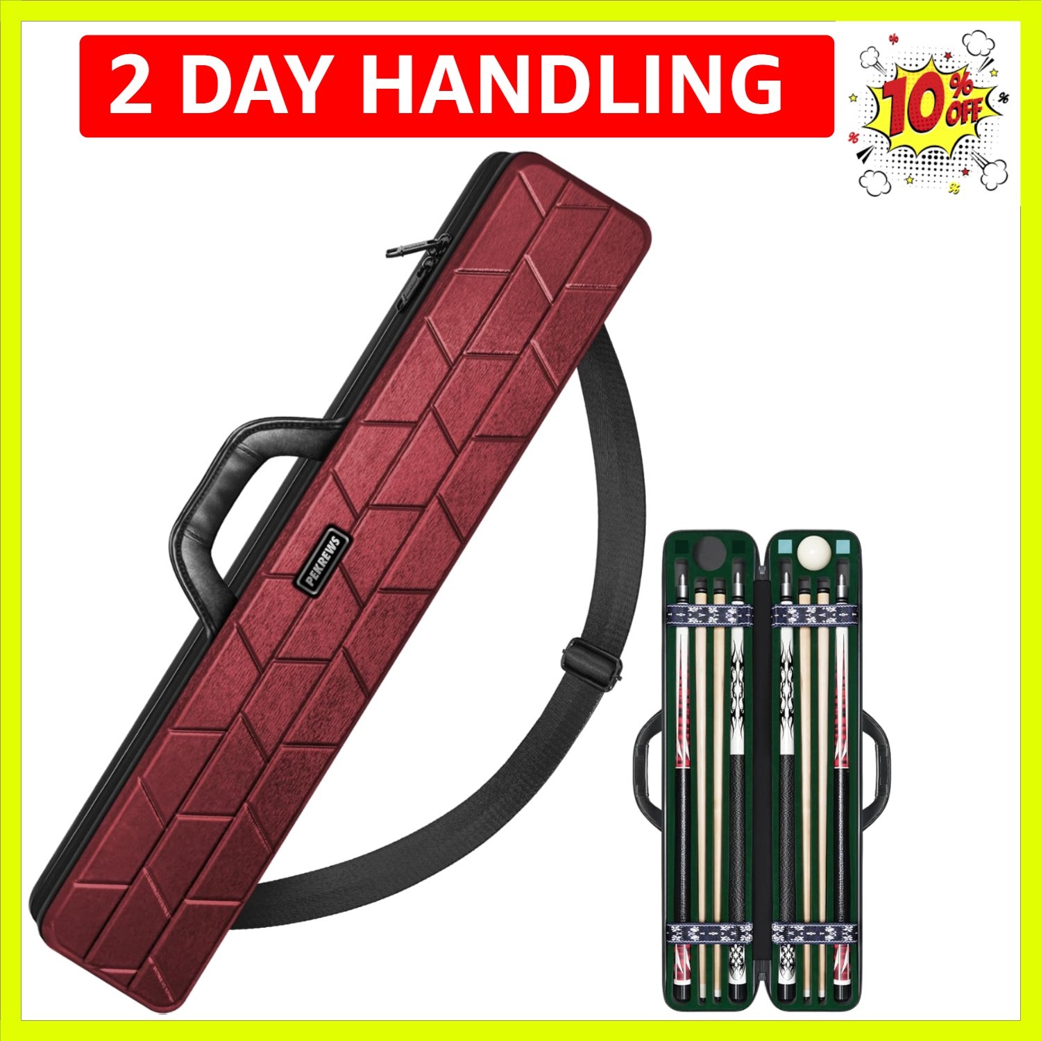 Stylish Pool Cue Hard Case with 10 Padded Slots - Perfect Gift for Enthusiasts