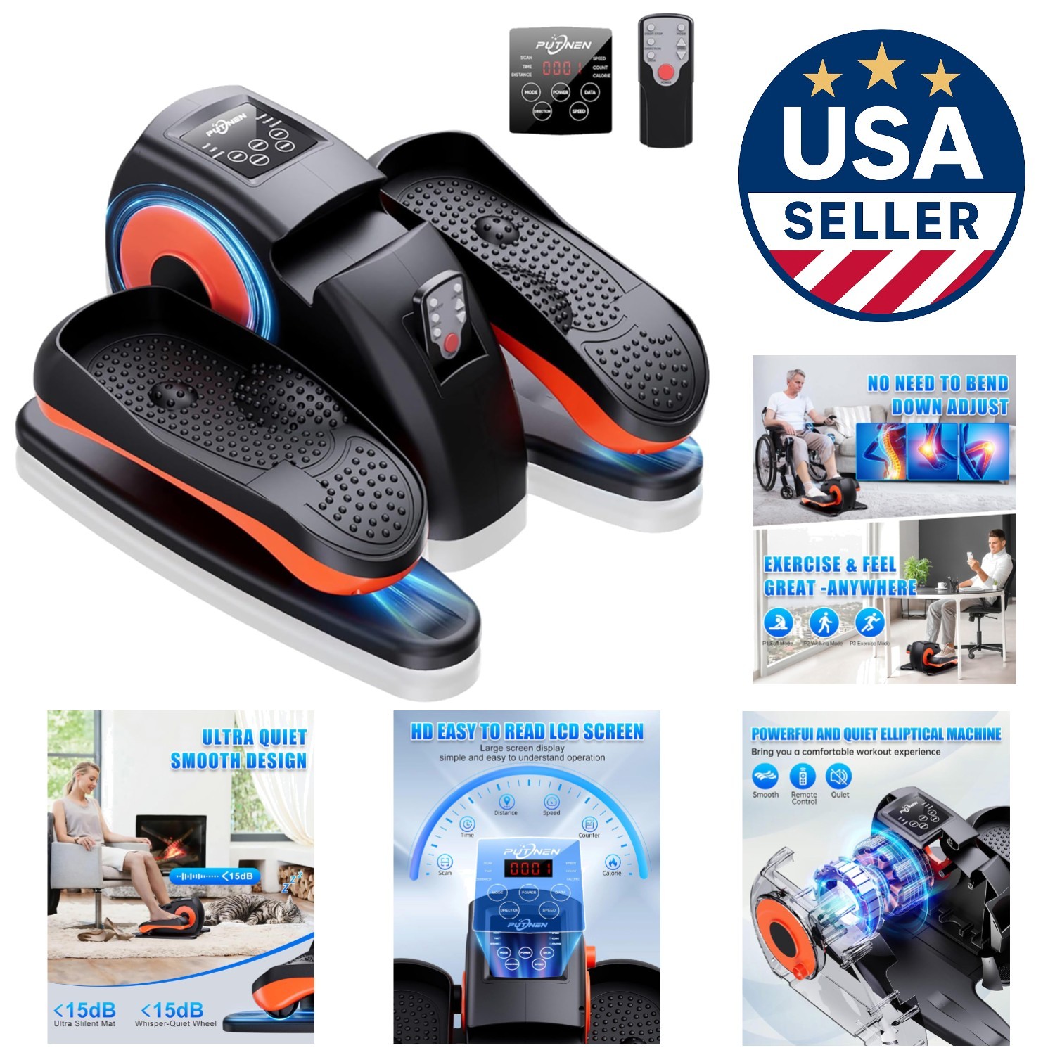 Under Desk Electric Elliptical Machine for Seniors - 12 Resistance Levels, Quiet