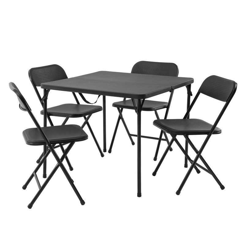 5 Piece Foldable Resin Plastic Card Table & Four Chairs Set Indoor Outdoor Black