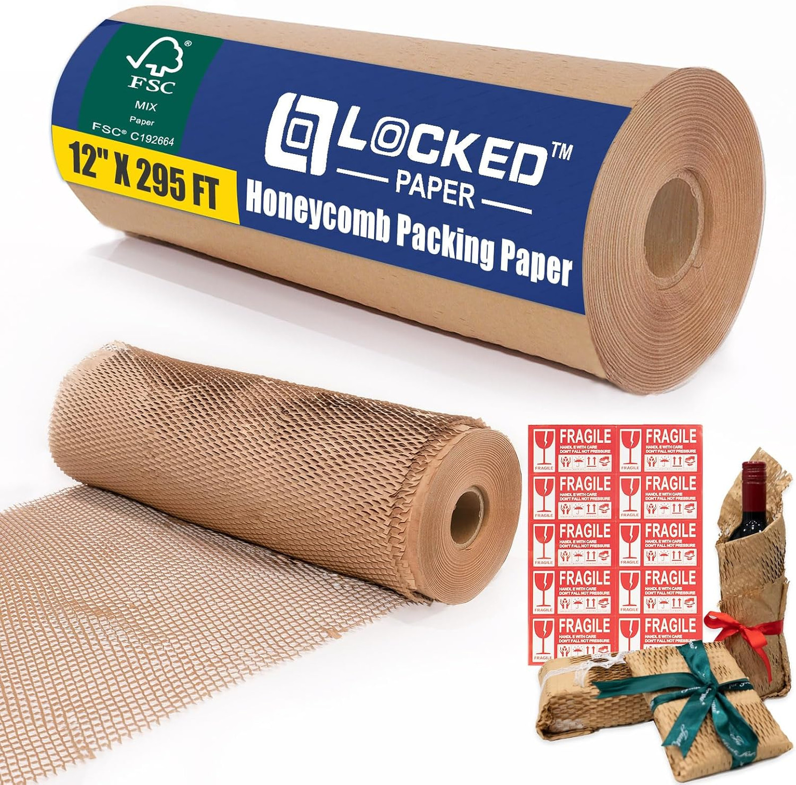 Honeycomb Packing Paper Roll 12 Inch x 295 Feet Eco-Friendly Cushioning Wrap for